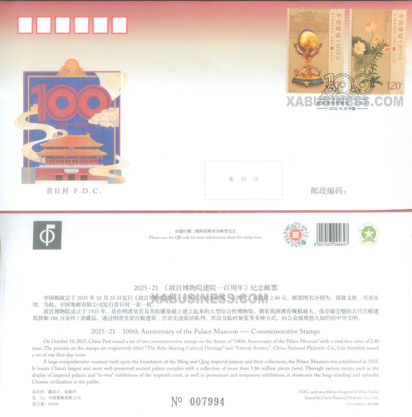 100th Anniversary of the Palace Museum (FDC)