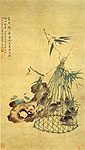Five Bats. Chinese painting, Ju Chao