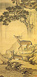 Painting of Double Deers and Cypress, Chinese painting, SHen QUan