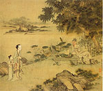 Enjoy the cool by the Lotus Pond. CHinese painting, Jin Tingbiao