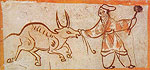 Butchering an Ox (painting on bricks, Wei - Jin Dynasties)