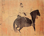 Herding horse (silk painting, 34.1*27.5 cm, by Han Gan, Tang Dynasty)