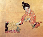 Beauty Playing Chess - silk painting