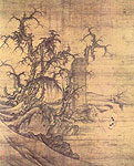 A traveller reading the stele by rocks , Chinese painting