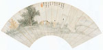 Fan Cover of Traveller Reading Stele . Chinese painting, Zhang Feng